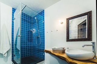 个性简约卫生间复古蓝马赛克淋浴房效果图