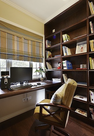 休闲美式装修书房实木整体书柜效果图