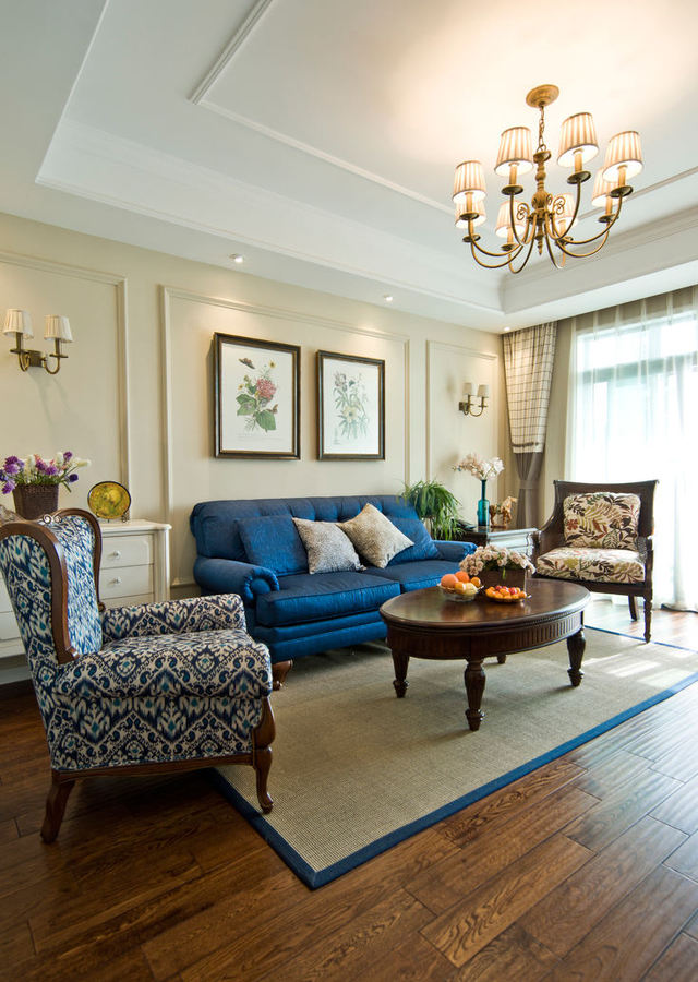 精美复古美式风格客厅沙发背景墙效果图