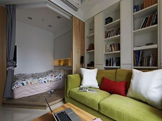原木北欧小户型单身公寓卧室客厅隔断设计图