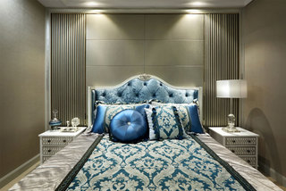 唯美蓝色欧式风格卧室背景墙案例图