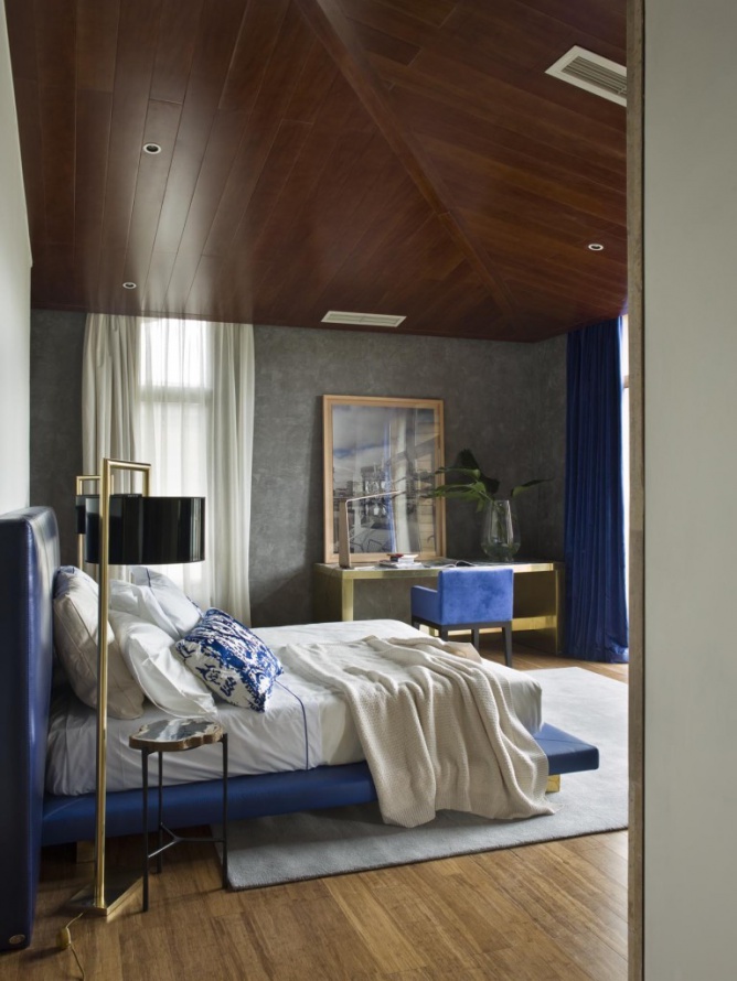 个性蓝现代设计混搭卧室软装欣赏