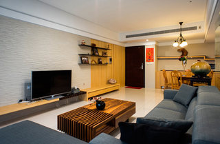 金黄色现代日式混搭设计装潢两居家装案例图