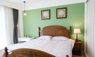 绿色清新宜家式卧室床头背景墙装饰效果图