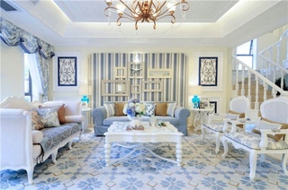 梦幻蓝地中海设计别墅客厅沙发背景墙效果图
