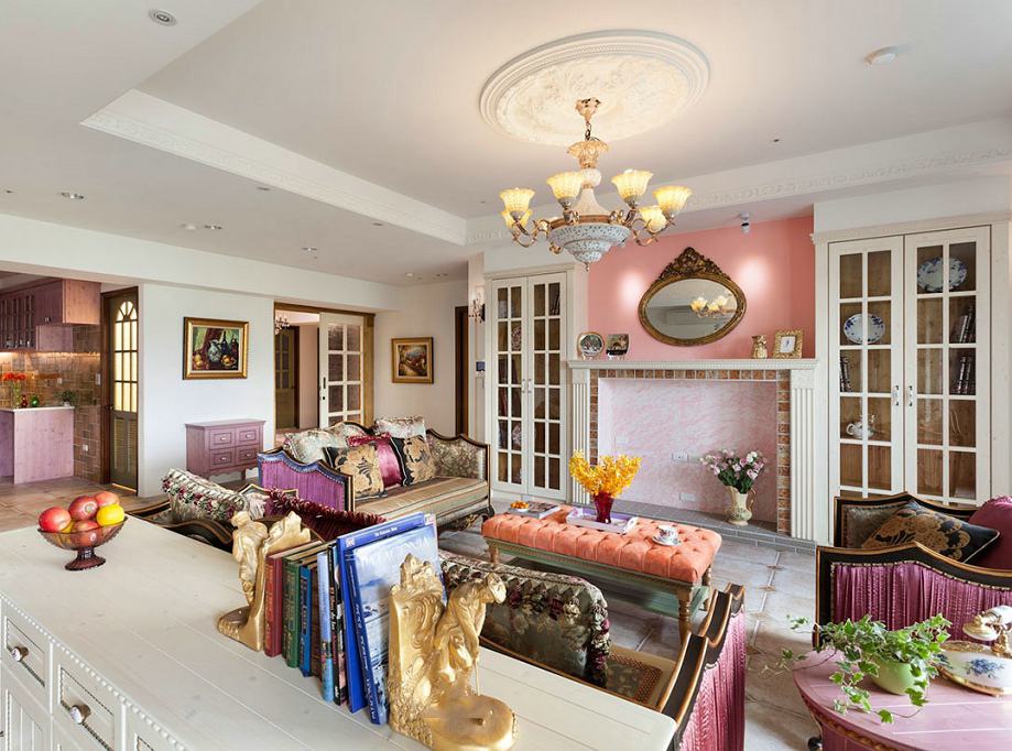 客厅,其它,田园,粉色,白色