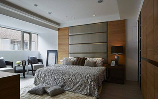 现代风实木软包混搭卧室背景墙设计效果图