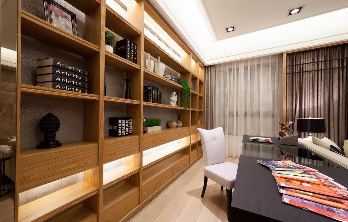 日式风格书房实木书架设计装修图