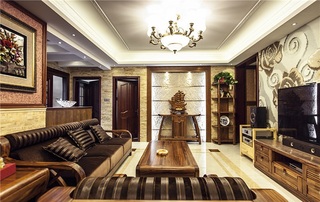 新型装饰木材曲柳木中式风格客厅家具装饰图