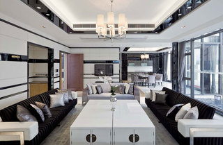 黑白摩登中式风格双拼别墅室内设计装修案例图