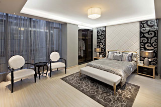 黑白演绎现代时尚摩登卧室床头背景墙设计装饰图
