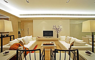 米白色时尚简中式客厅设计装修欣赏图