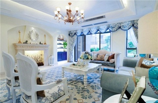 清新蓝色地中海装修设计客厅设计大全
