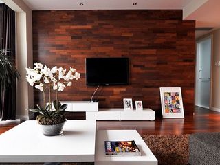 复古实木现代家居电视背景墙效果图