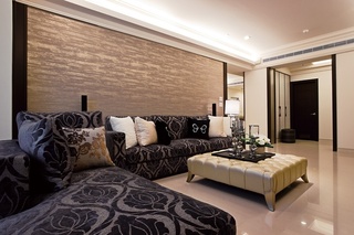 奢华中性色现代简欧风格客厅背景墙装饰
