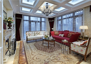 180平精美美式风格小别墅客厅设计装修图