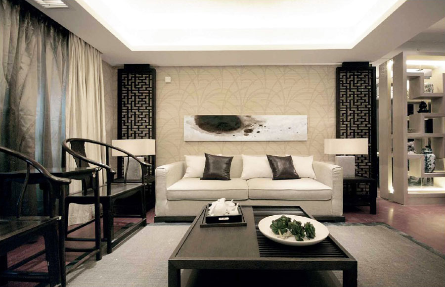 黑白时尚中式新古典混搭二居装潢案例