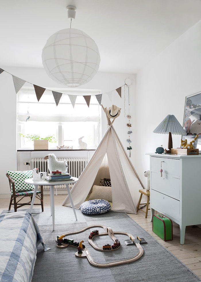 素色小清新北欧风格儿童房帐篷设计