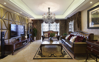 奢华咖色系复古欧式客厅设计效果图