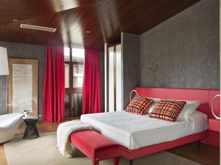 个性现代时尚混搭卧室桃红色窗帘图
