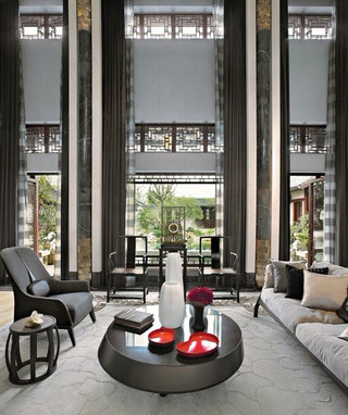 时尚现代新中式混搭别墅挑高客厅装饰图