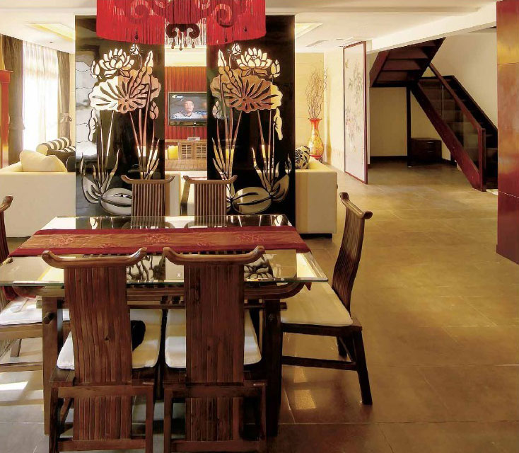 中式古朴风格餐厅餐桌椅装饰图