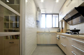 米色简约北欧风格小厨房L型橱柜设计