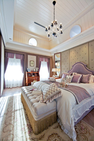 唯美紫色欧式风格卧室吊顶设计装修图