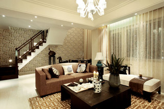 时尚中式家装转角复式楼客厅沙发设计