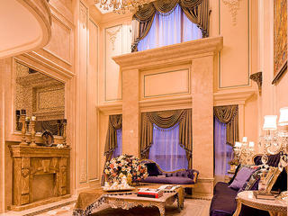 奢华浪漫欧式新古典别墅挑高客厅背景墙设计