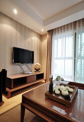 简约现代中式客厅实木电视柜效果图
