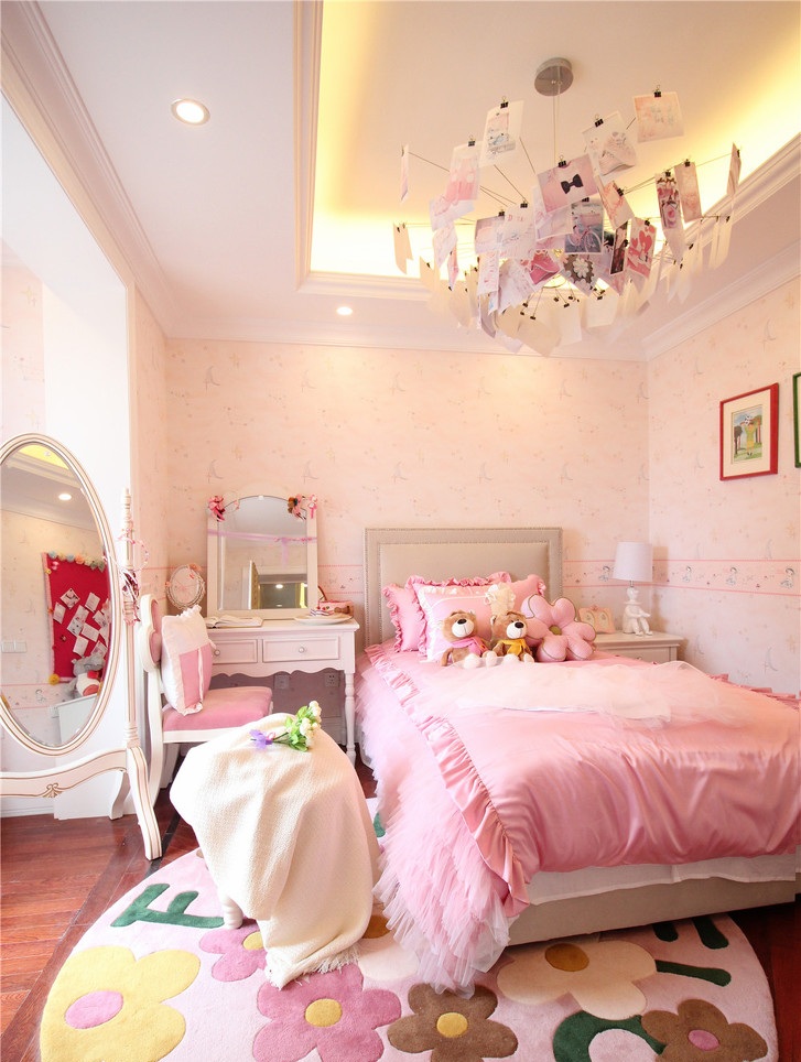甜美粉色简约欧式公主房设计效果图