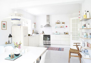 纯白小清新北欧风L型开放式厨房效果图