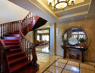 高档豪华中式红木旋转楼梯设计装修欣赏图
