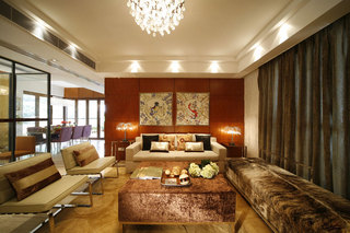 奢华暖色调新中式客厅沙发背景墙装饰