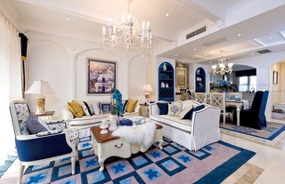 蓝色唯美地中海设计别墅客餐厅装饰效果图