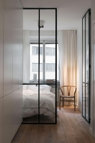 朴素北欧装修风格卧室玻璃隔断设计图片