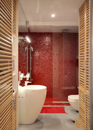 时尚现代卫生间红色马赛克背景墙设计图片