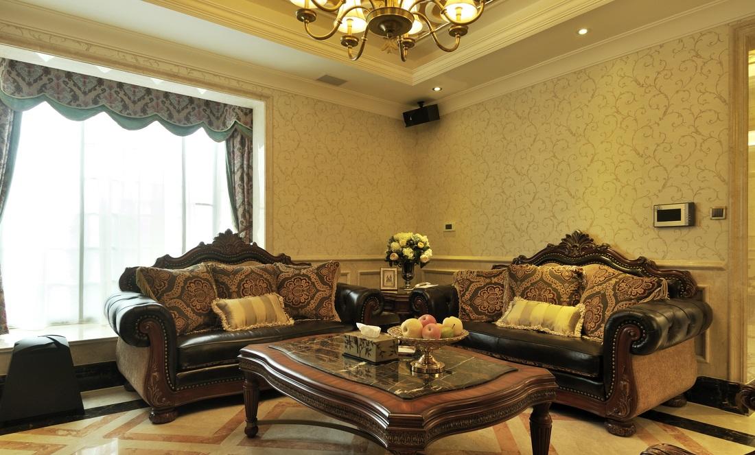 古典大气欧式风格别墅真皮沙发装饰效果图
