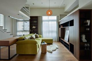 简约现代复式客厅绿色沙发装饰效果图