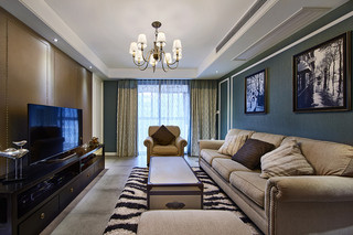 现代摩登美式客厅墨绿色沙发背景墙设计装饰