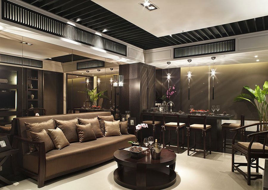 深色系奢华高端现代新中式混搭三居装潢设计