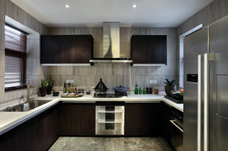 时尚现代实木高端厨房咖啡色橱柜效果图