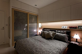 素雅宜家风格卧室床头收纳背景墙设计图