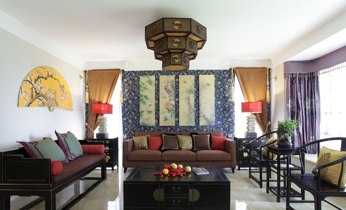 清朝新古典风格客厅沙发背景墙装饰