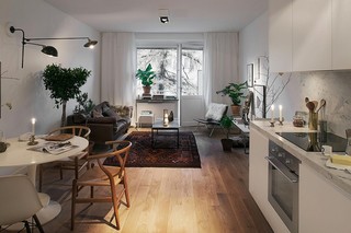 50平朴素北欧装修风格餐客厅厨房一体设计效果图