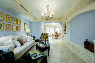 蓝紫色唯美美式三室两厅装修效果图