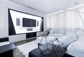 黑白时尚极简主义客厅软装搭配效果图