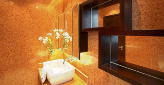 亮橙色现代中式混搭风格卫生间背景墙装饰