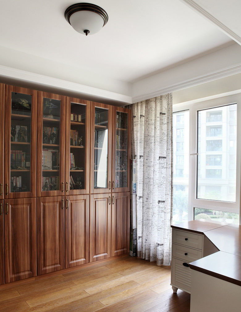 怀旧美式风格书房实木书柜效果图